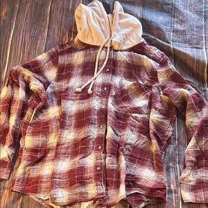 Time & Tru XXL (20) Women’s Plaid Button-Up Hoodie Shirt